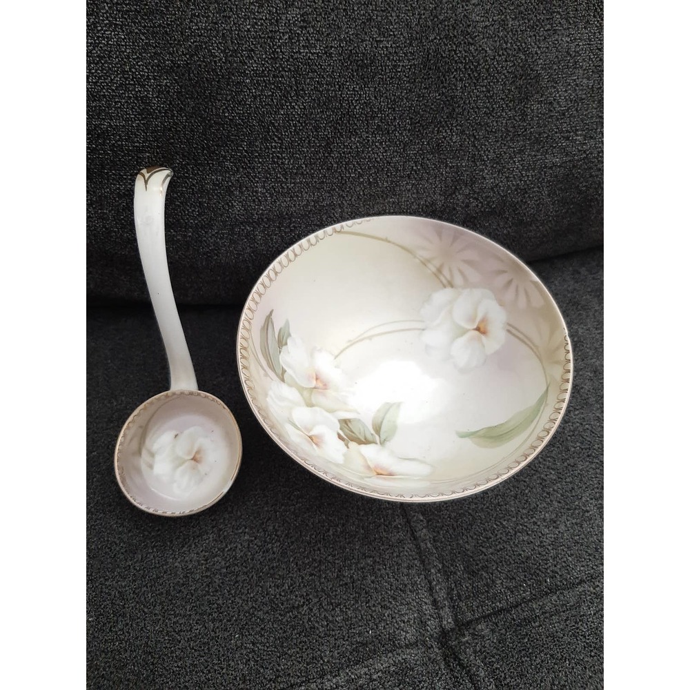 Vintage Regina Ware Germany footed hand painted bowl with ceramic spoon